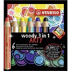 Blister 6 matite colorate jumbo Woody 3 in 1 Arty con temperino