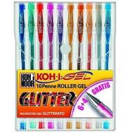 Confezione 10 penne colorate roller gel colori glitter