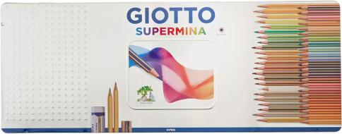 Confezione in metallo 50 pastelli Giotto supermina 1 temperino 1 gomma 2 matite in grafite
