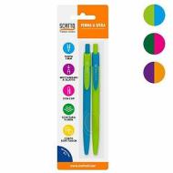 Blister 2 penne a sfera a scatto soft touch (colori assortiti)