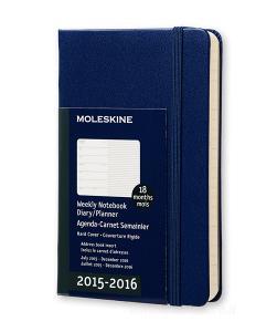 Moleskine 18 mesi - Agenda settimanale notebook - Pocket - Copertina rigida blu 2015 – 2016