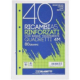 Blocco 40 fogli ricambio rinforzati per copertine ad anelli A5 quadri 4 mm Blocco 40 fogli ricambio rinforzati per copertine ad anelli A5 quadri 4 mm