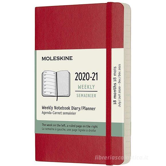 Moleskine 18 mesi - Agenda settimanale rosso scarlatto - Pocket copertina morbida 2020-2021