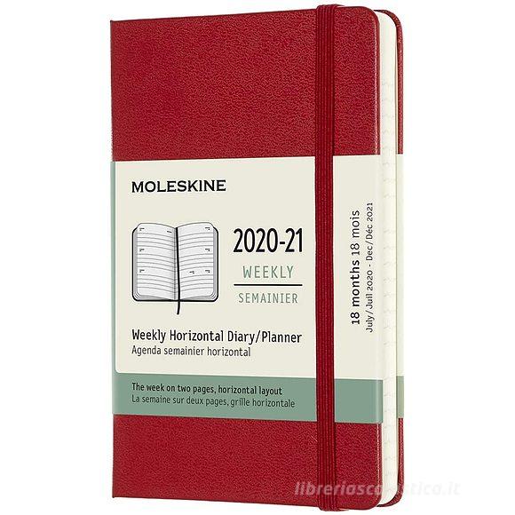 Moleskine 18 mesi - Agenda settimanale orizzontale rosso scarlatto - Pocket copertina rigida 2020-2021