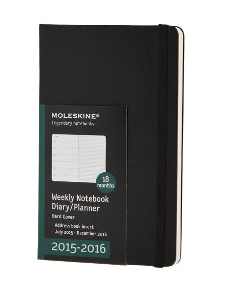 Moleskine 18 mesi - Agenda settimanale notebook - Large - Copertina rigida nera 2015-2016