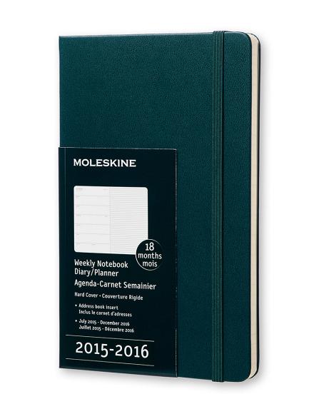 Moleskine 18 mesi - Agenda settimanale notebook – Large - Copertina rigida verde 2015 – 2016
