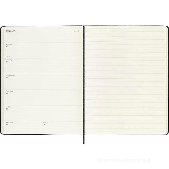 Moleskine 18 mesi - Agenda settimanale nera - Extra Large copertina rigida 2024-2025