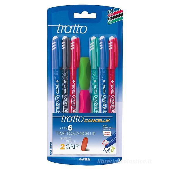 Confezione 6 penne colorate cancellabili Tratto Cancellik + 2 grip