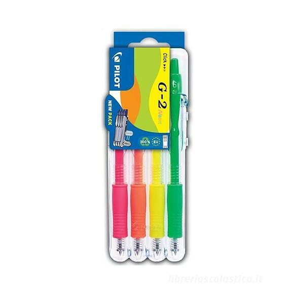 Confezione 4 penne roller a gel G-2 punta media colori neon assortiti
