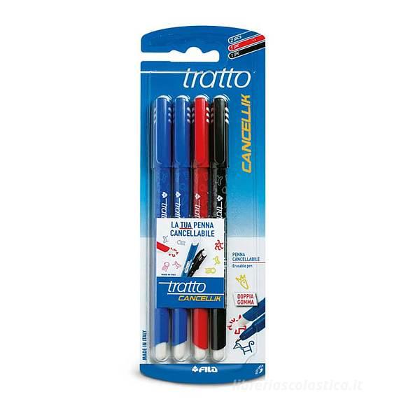 Confezione 4 penne colorate cancellabili Tratto Cancellik