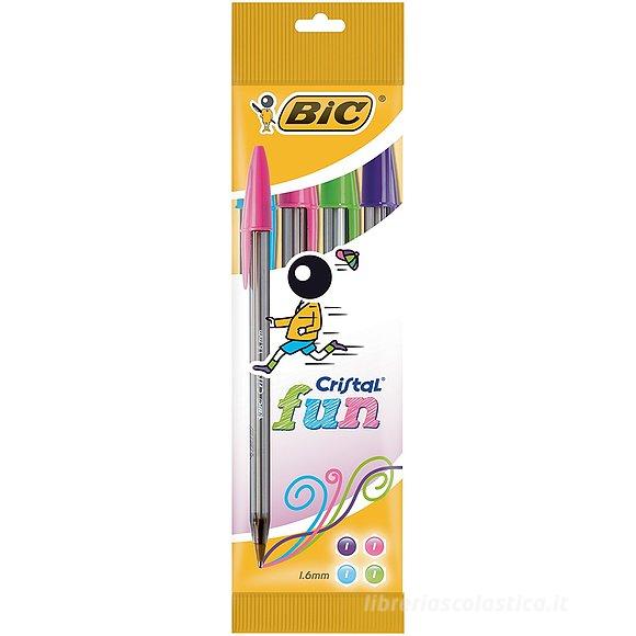 Confezione 4 penne biro Cristal Fun colori assortiti