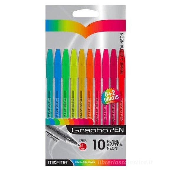 Confezione 10 penne a sfera neon Grapho Pen