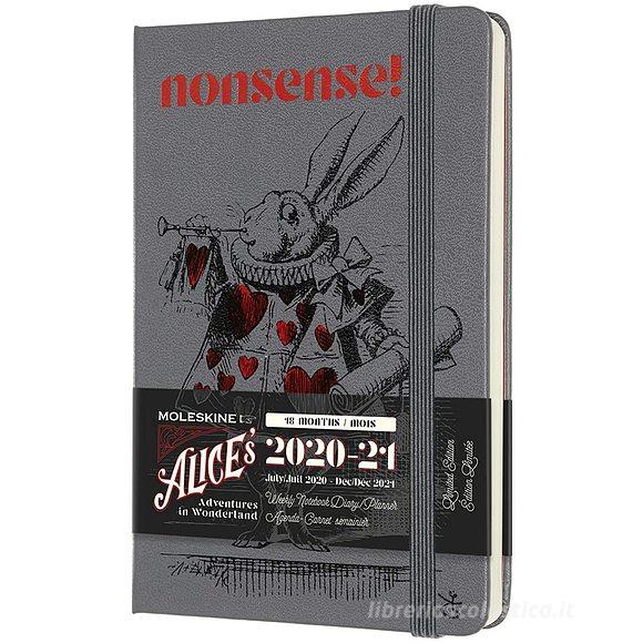 Moleskine 18 mesi - Agenda settimanale Limited Edition Alice in Wonderland grigio - Pocket copertina rigida 2020-2021
