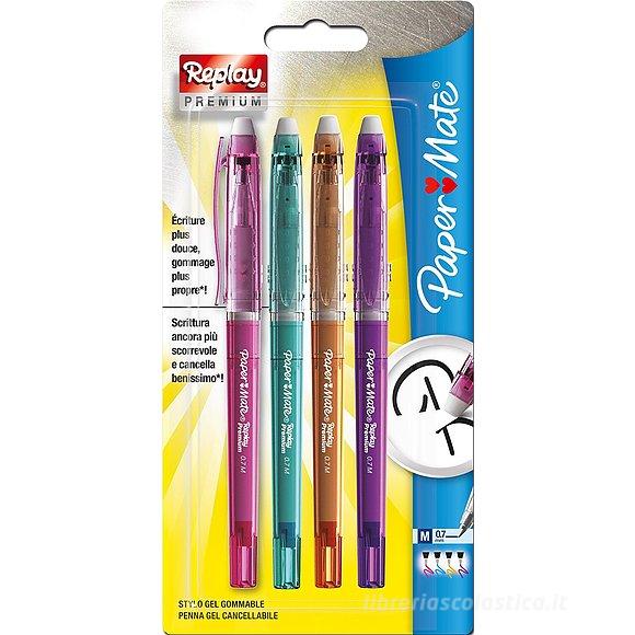 Confezione 4 penne a gel cancellabili Replay Premium colori assortiti