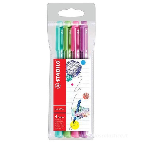 Confezione 4 penne colorate con punta in nylon PointMax Spring