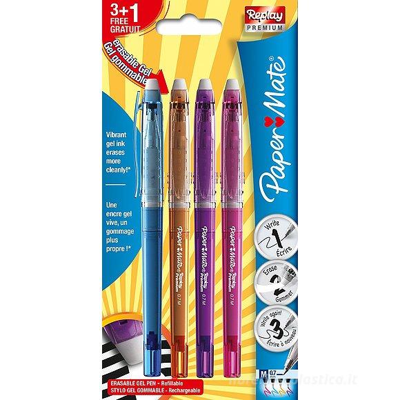 Confezione 4 penne a gel cancellabili Replay Premium colori vivaci