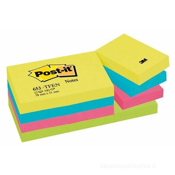 Confezione 12 blocchetti notes adesivi colorati Post-It mm 38x51: Notes e  memo adesivi di 3M
