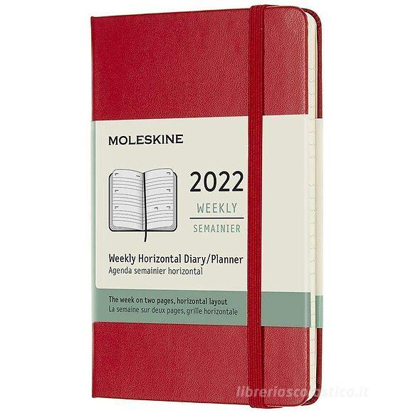 Moleskine 12 mesi - Agenda settimanale orizzontale rosso scarlatto - Pocket copertina rigida 2022