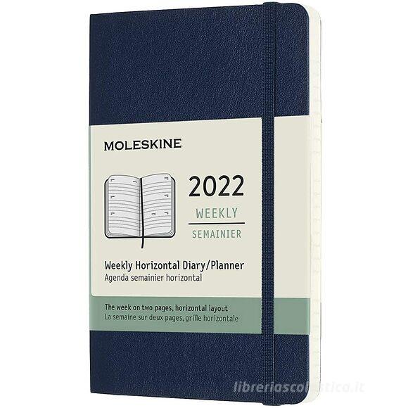Moleskine 12 mesi - Agenda settimanale orizzontale blu zaffiro - Pocket copertina morbida 2022