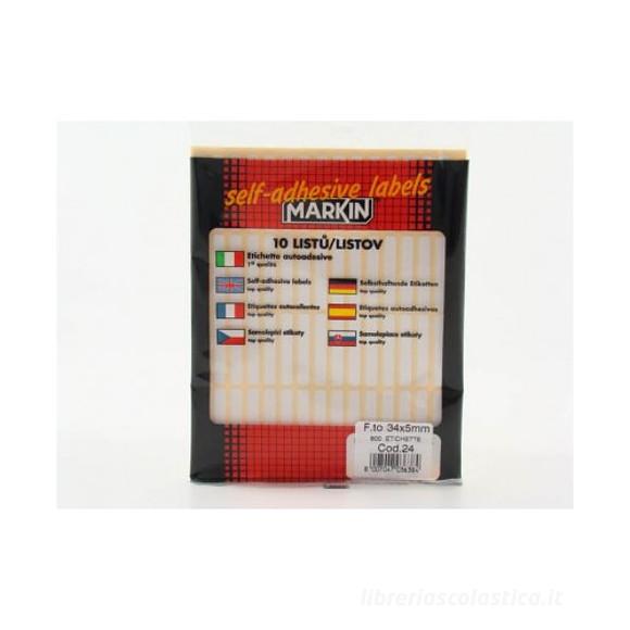 Confezione 10 fogli da 60 etichette autoadesive 34x5mm carta bianca Markin