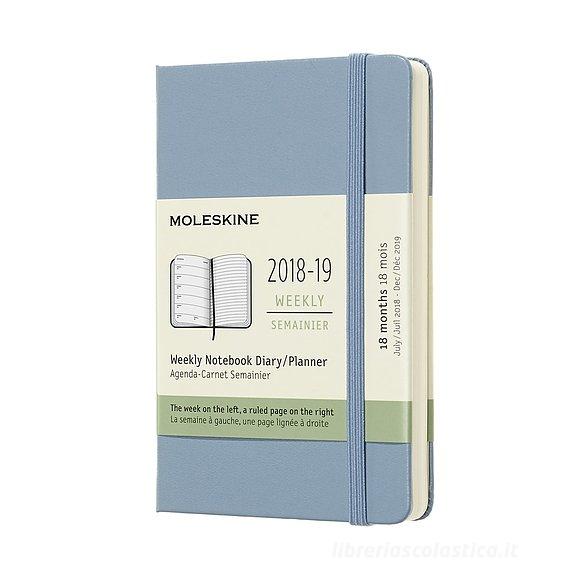 Moleskine 18 mesi - Agenda settimanale azzurra - Pocket copertina rigida 2018-2019