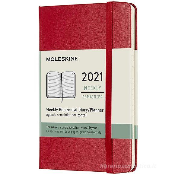 Moleskine 12 mesi - Agenda settimanale orizzontale rosso scarlatto - Pocket copertina rigida 2021