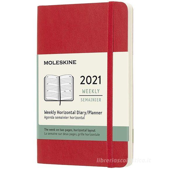 Moleskine 12 mesi - Agenda settimanale orizzontale rosso scarlatto - Pocket copertina morbida 2021