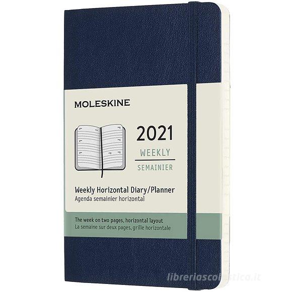 Moleskine 12 mesi - Agenda settimanale orizzontale blu zaffiro - Pocket copertina morbida 2021