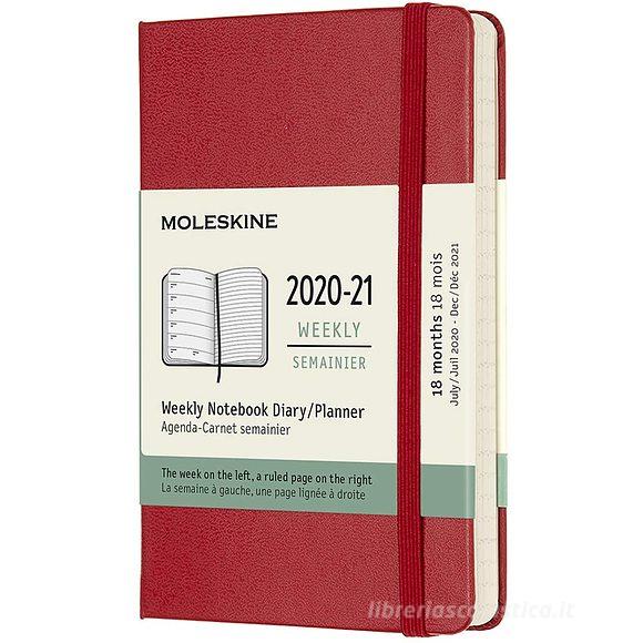 Moleskine 18 mesi - Agenda settimanale rosso scarlatto - Pocket copertina rigida 2020-2021