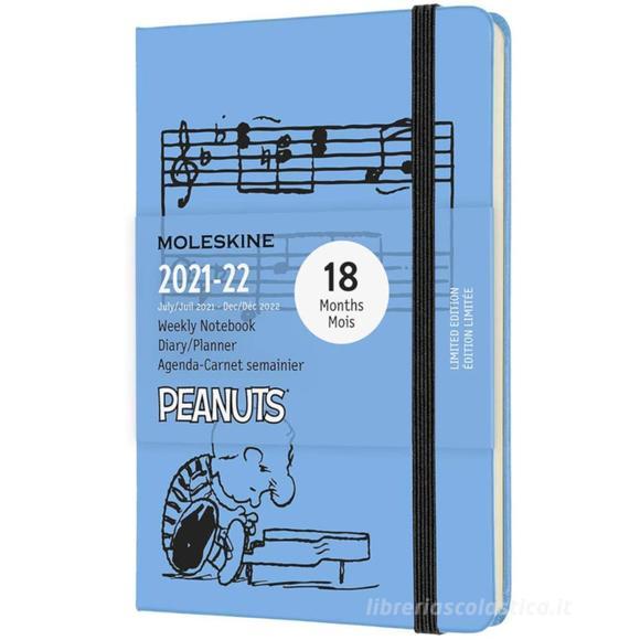 Moleskine 18 mesi - Agenda settimanale Limited Edition Peanuts blu - Pocket copertina rigida 2021-2022