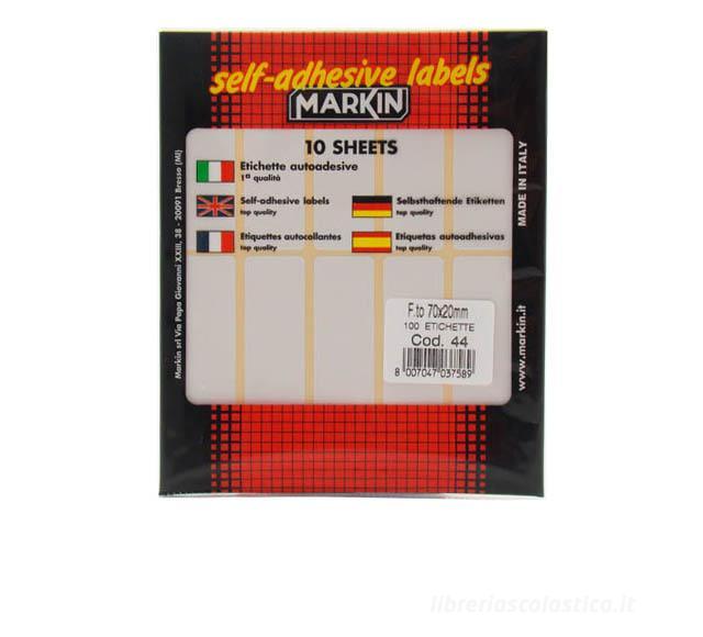 Confezione 10 fogli da 10 etichette autoadesive 70x20mm carta bianca Markin