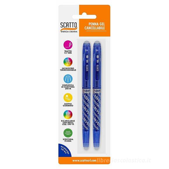 Confezione 2 penne a gel cancellabili e ricaricabili tratto 0,7 mm colore  blu: Penne cancellabili di Scatto