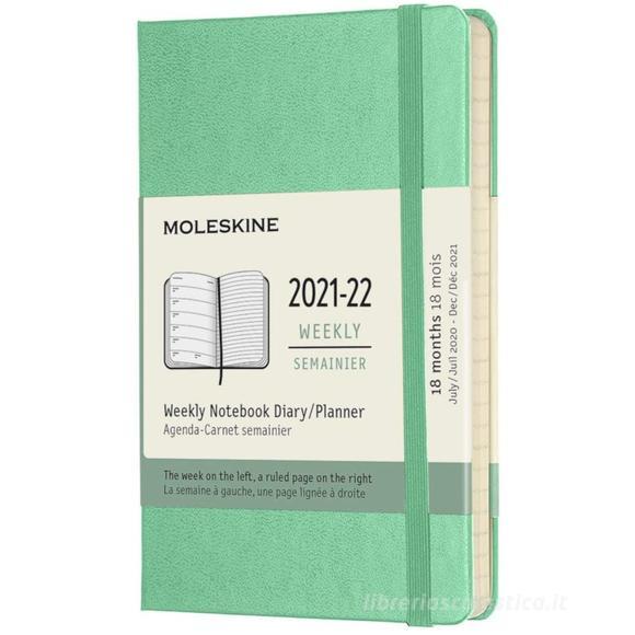 Moleskine 18 mesi - Agenda settimanale verde ghiaccio - Pocket copertina rigida 2021-2022