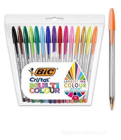 Confezione 15 penne a sfera Bic Cristal Multicolor colori assortiti: Penne  a sfera di Bic