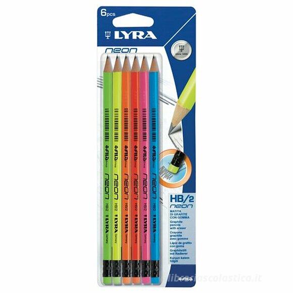 Confezione 6 matite HB con gomma Neon