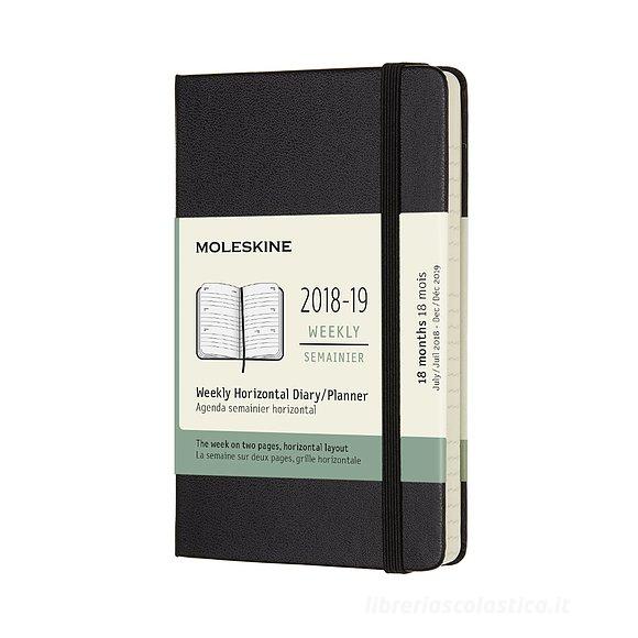 Moleskine 18 mesi - Agenda settimanale orizzontale nera - Pocket copertina rigida 2018-2019